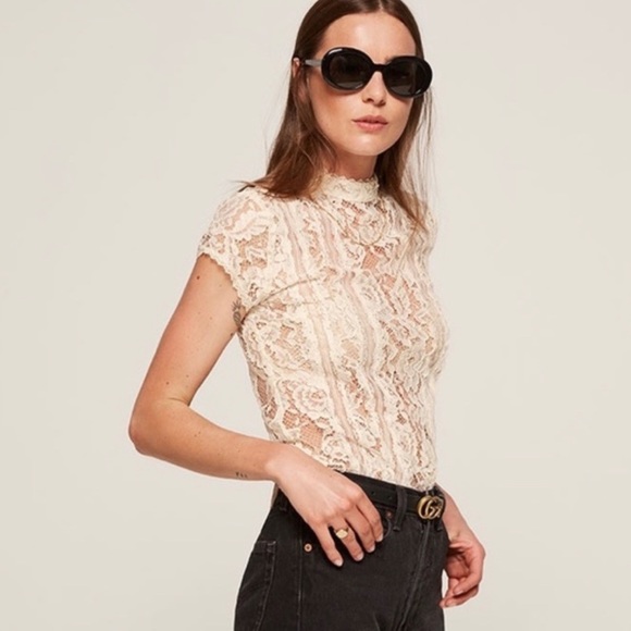 Reformation Tops - Reformation Damon sheer lace cap sleeve blouse